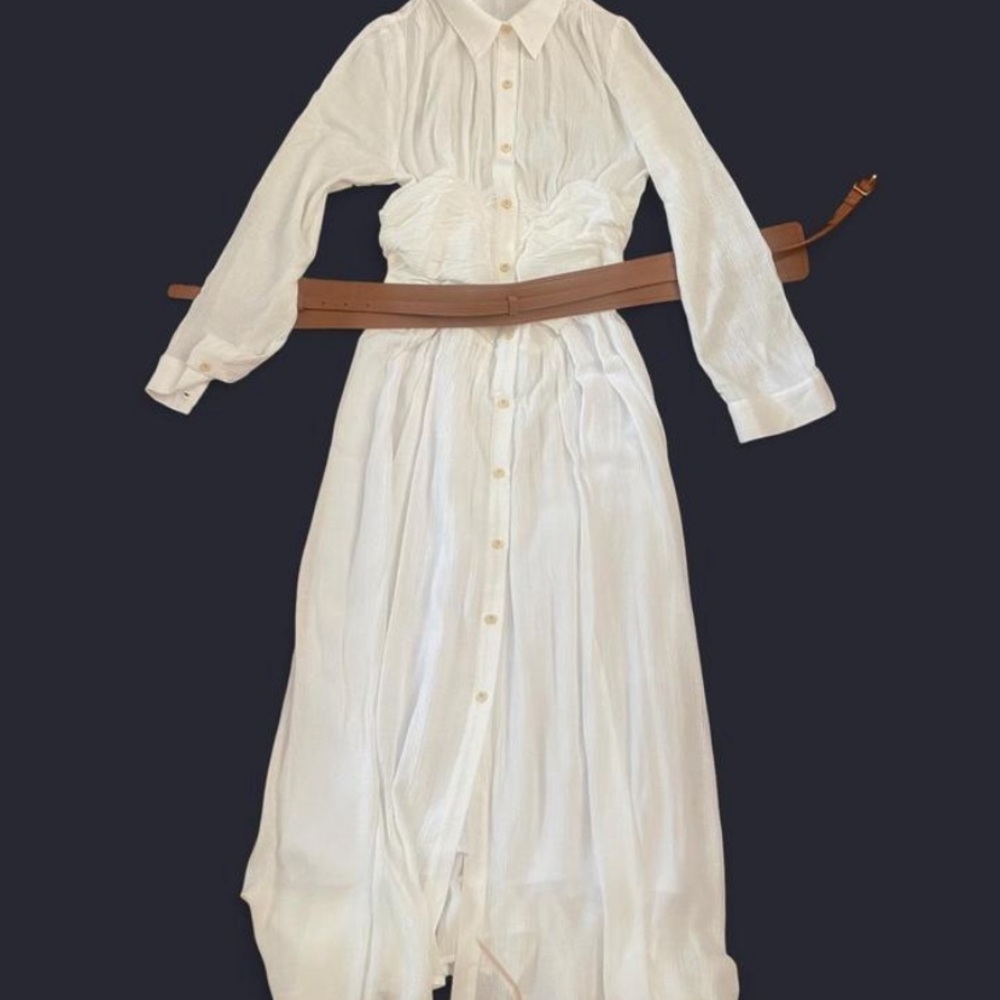 Elegant White Button-Up Maxi Dress